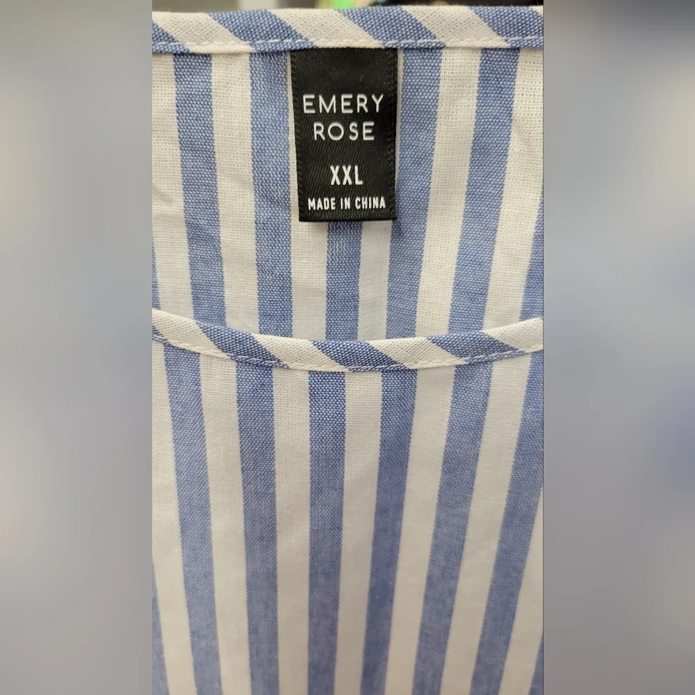 Emery Rose XXL Blue White Striped Blouse Gathered Elastic Wrist